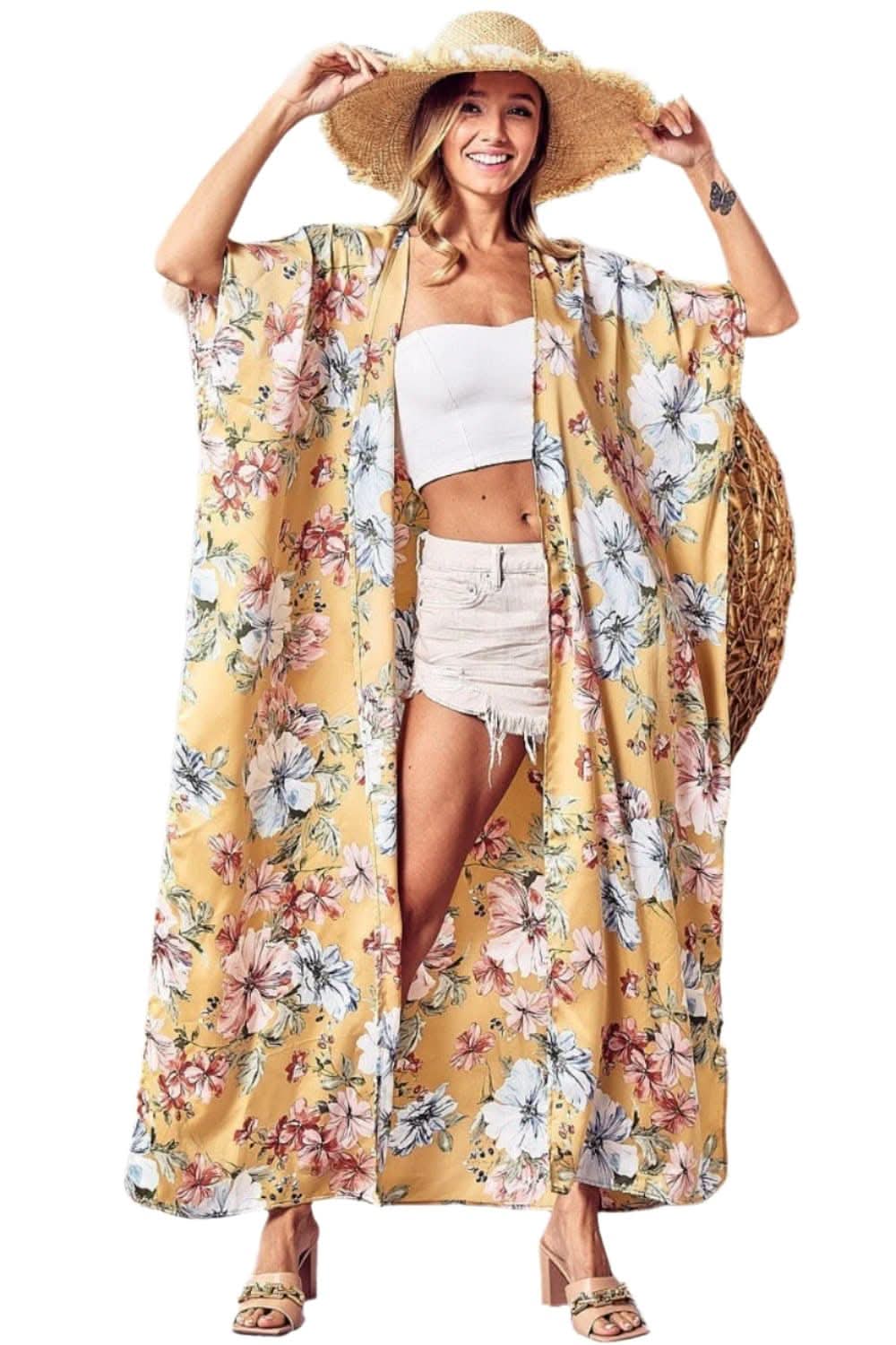 Floral Elegance Side Slit Longline Cardigan - Love Salve